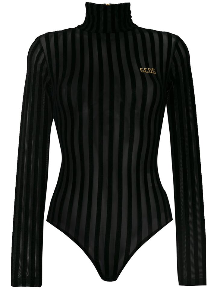 Gcds Sheer Striped Bodysuit - Black
