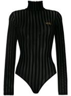 Gcds Sheer Striped Bodysuit - Black