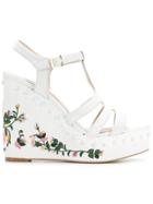 Paloma Barceló Embroidered Wedge Sandals - White