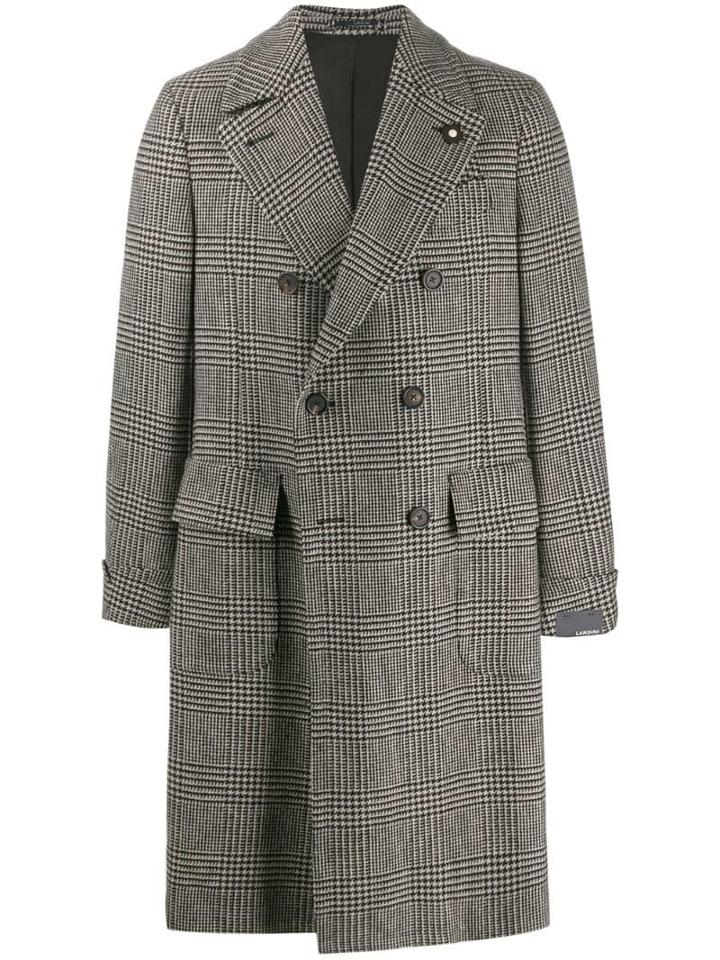 Lardini Houndstooth Checked Coat - Grey