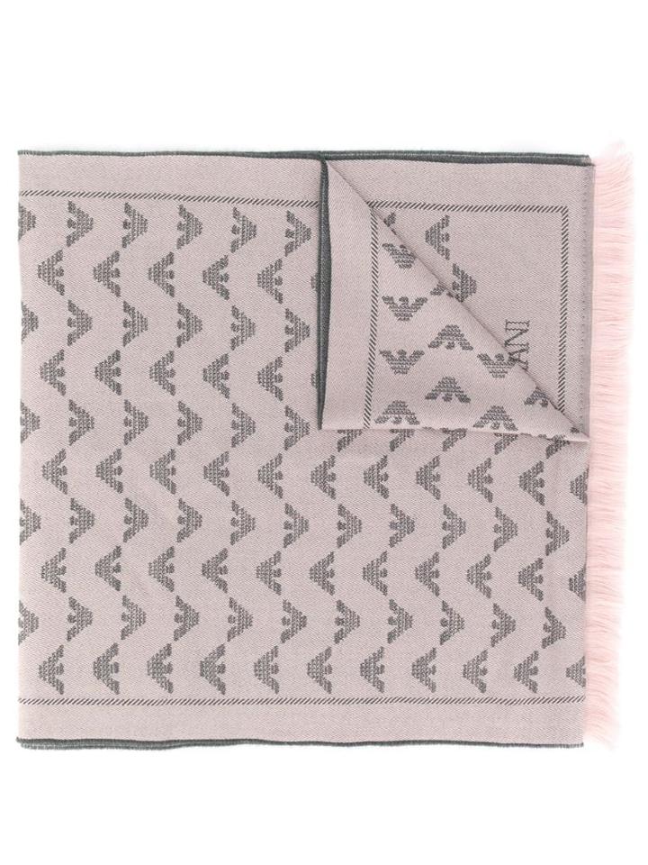 Emporio Armani Logo Print Fringed Scarf - Pink