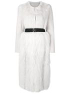 Blancha Belted Long Fur Coat - White