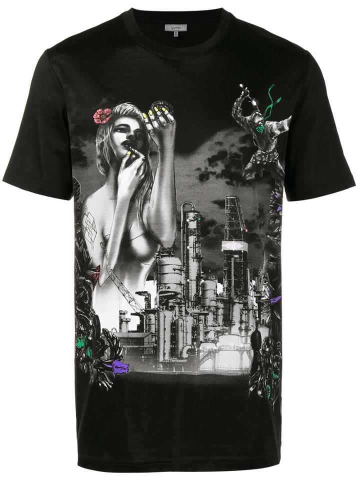 Lanvin Placed Printed T-shirt, Men's, Size: Large, Black, Cotton