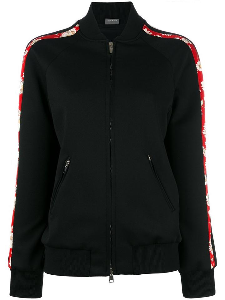 Alexander Mcqueen Floral Trim Bomber Jacket, Size: 38, Black, Viscose/polyamide/spandex/elastane/silk