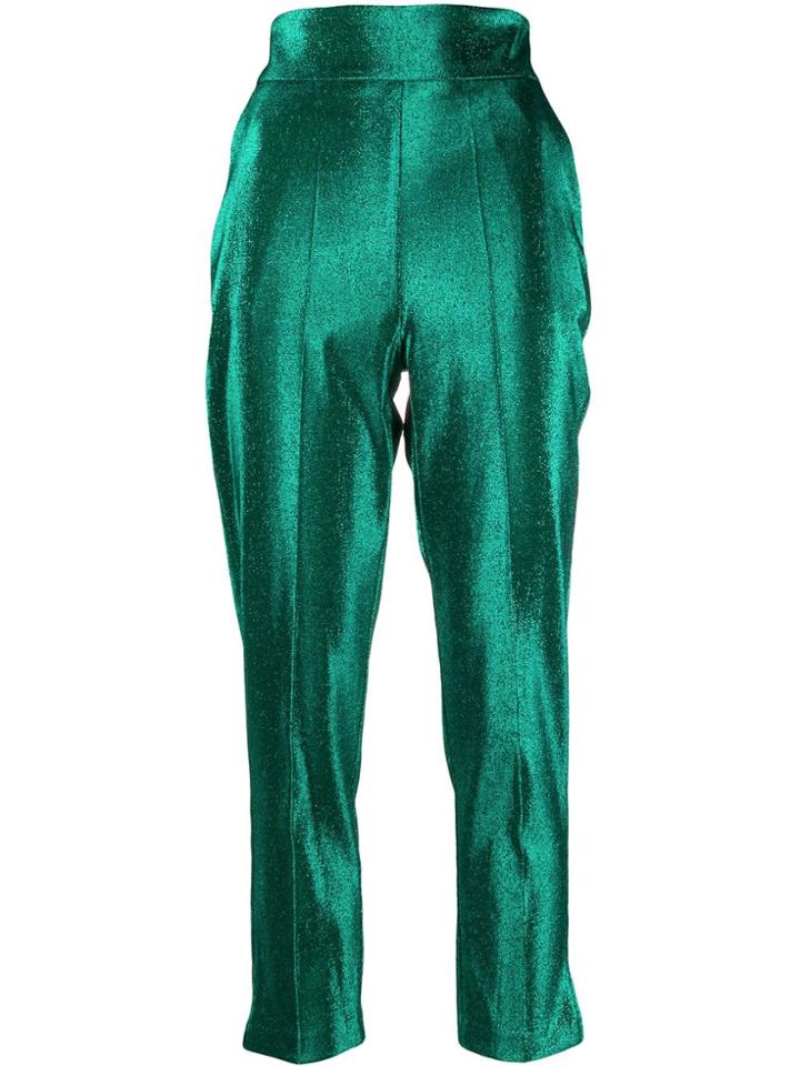 Elisabetta Franchi Metallic Threading Cropped Trousers - Green