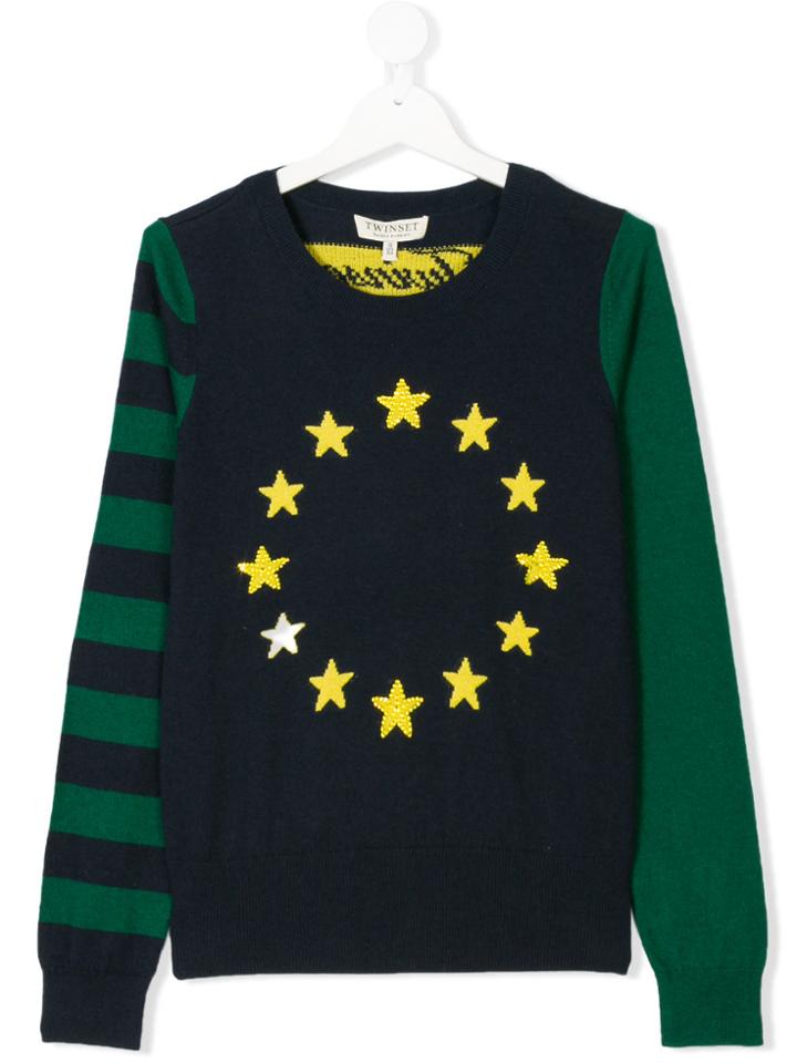 Twin-set Kids Teen Colour Block-intarsia Jumper - Blue