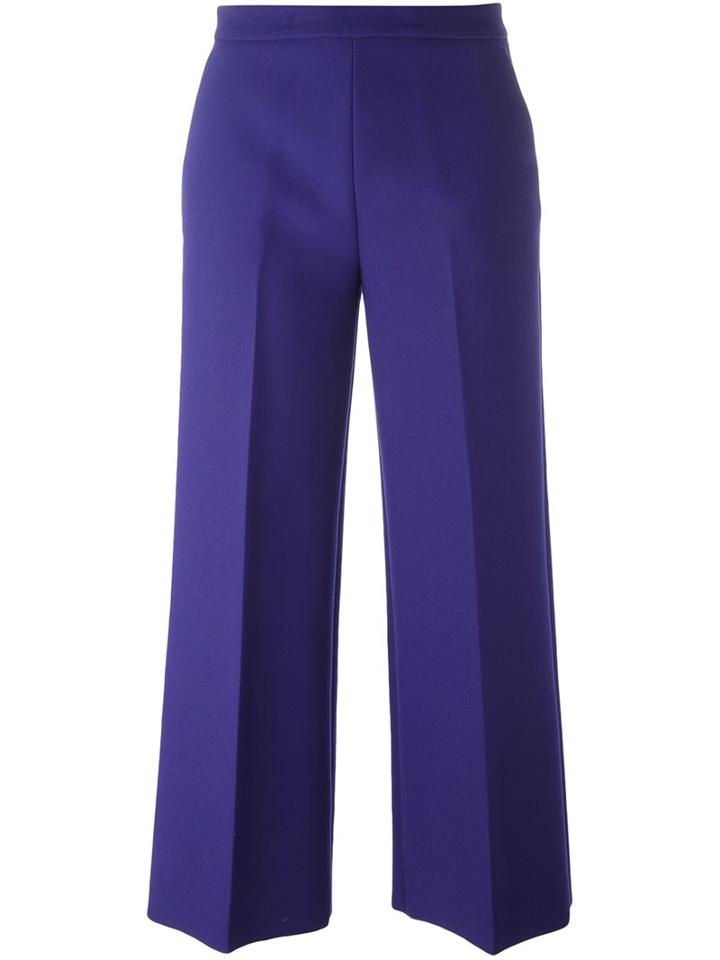 Msgm Wide Leg Cropped Trousers, Women's, Size: 42, Blue, Polyester/viscose/spandex/elastane