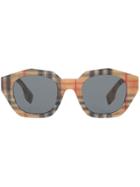 Burberry Eyewear Vintage Check Geometric Frame Sunglasses - Neutrals