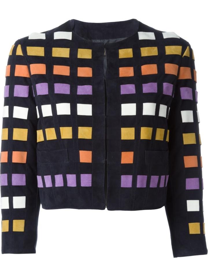 Drome Square Pattern Jacket, Women's, Size: S, Blue, Cupro/leather