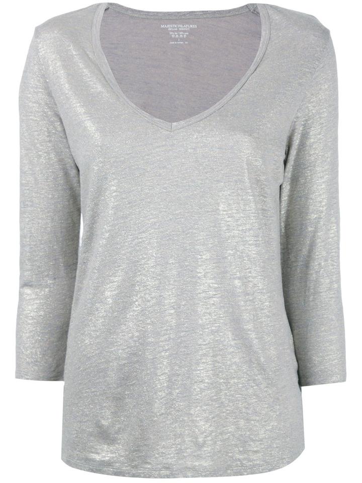 Majestic Filatures - V-neck Sweater - Women - Silk/linen/flax - Ii, Grey, Silk/linen/flax