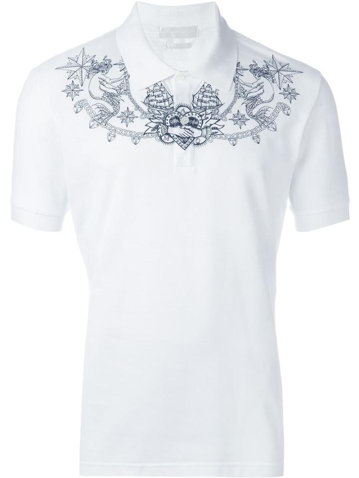 Alexander Mcqueen Tattoo Print Polo Shirt, Men's, Size: Small, White, Cotton/polyester