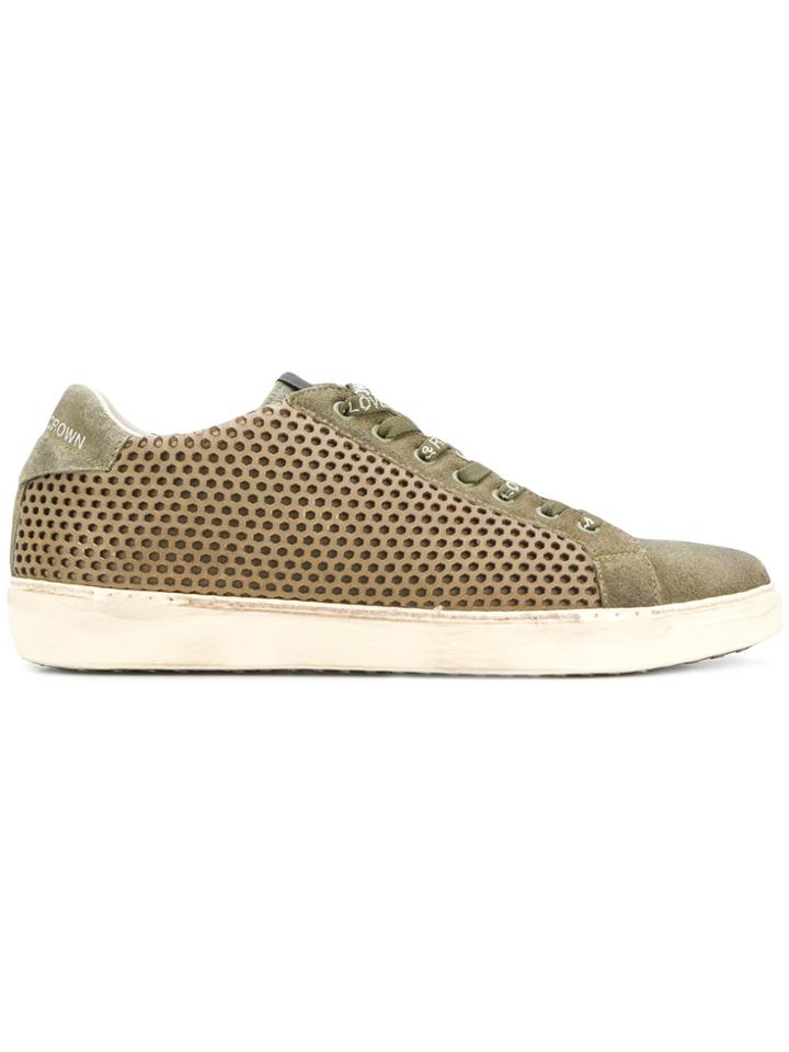 Leather Crown Perforated Lace-up Sneakers - Green