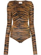 Alexandre Vauthier V-neck Tiger Print Bodysuit - Black