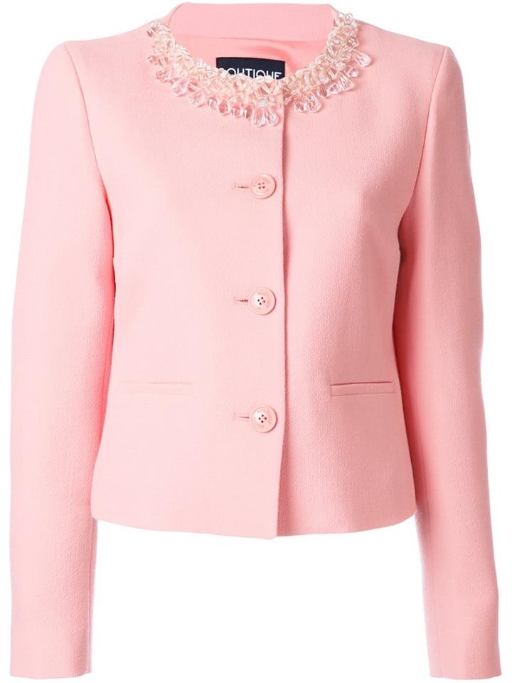 Boutique Moschino Embellished Cropped Jacket, Women's, Size: 42, Pink/purple, Virgin Wool