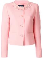 Boutique Moschino Embellished Cropped Jacket, Women's, Size: 42, Pink/purple, Virgin Wool