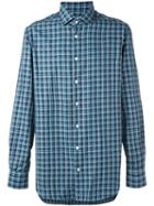 Kiton Plaid Button Down Shirt, Men's, Size: 43, Blue, Cotton