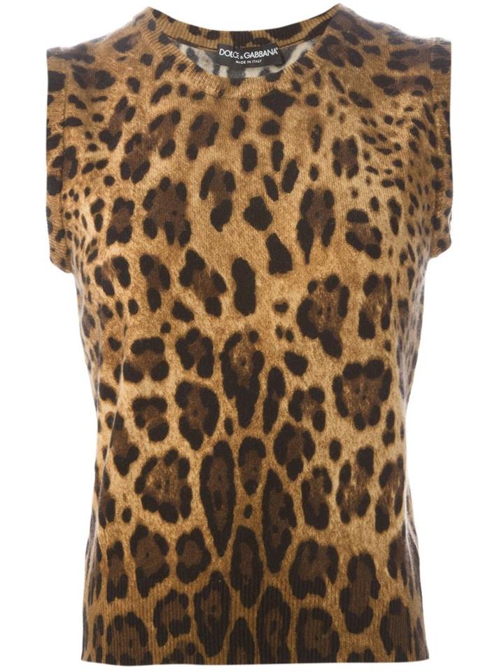 Dolce & Gabbana Leopard Print Sleeveless Sweater, Women's, Size: 40, Brown, Cashmere