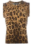 Dolce & Gabbana Leopard Print Sleeveless Sweater, Women's, Size: 40, Brown, Cashmere