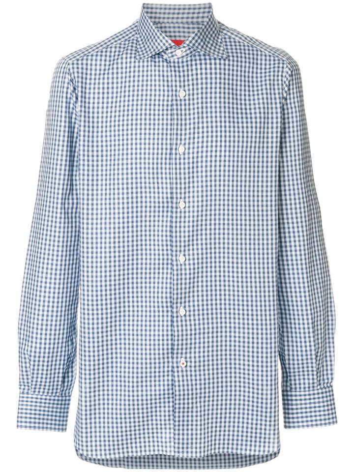 Isaia Long Sleeved Checked Shirt - Blue
