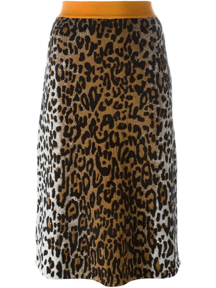 Stella Mccartney Cheetah Print Jacquard Skirt, Women's, Size: 36, Brown, Polyamide/viscose/wool