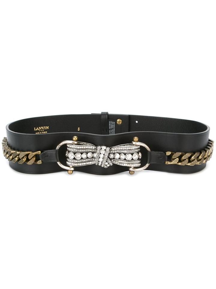 Lanvin Bow Detail Belt, Women's, Size: Small, Black, Leather/brass/glass/tin