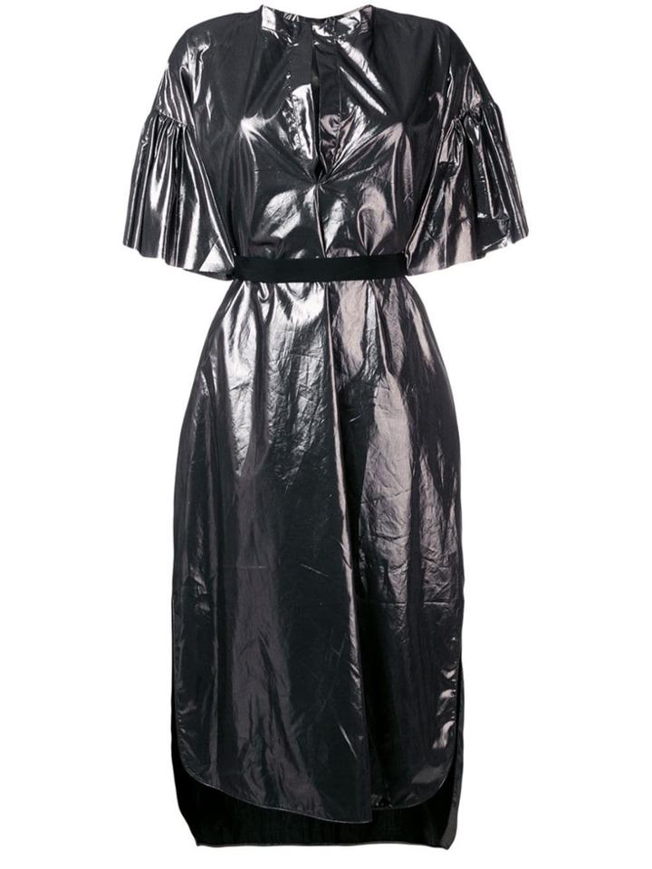 Nude Metallic Sheen Shirt Dress - Black