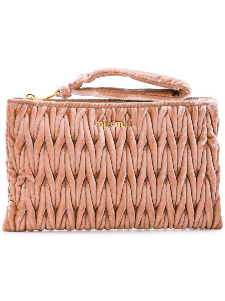Miu Miu Nude Matelassé Velvet Clutch - Nude & Neutrals