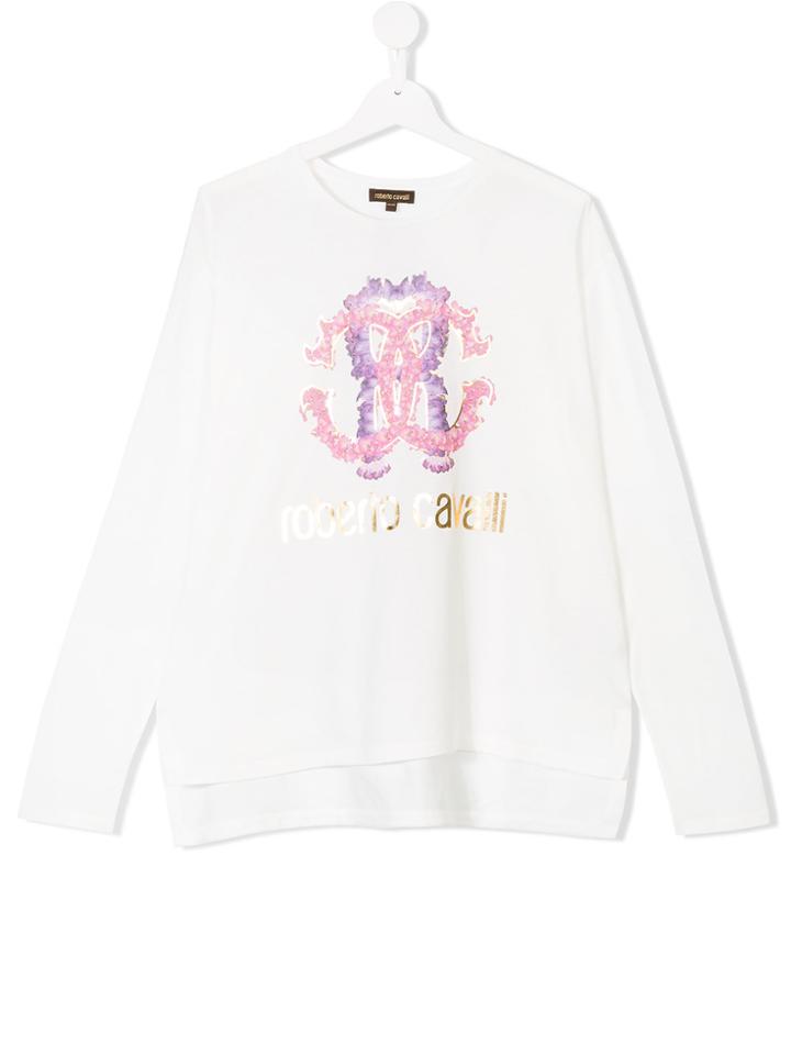 Roberto Cavalli Kids Teen Logo Print Top - White