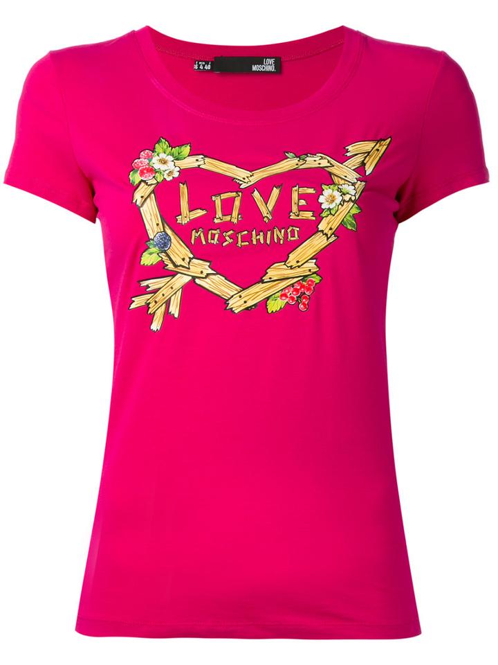 Love Moschino - Logo Print T-shirt - Women - Cotton/spandex/elastane - 40, Pink/purple, Cotton/spandex/elastane