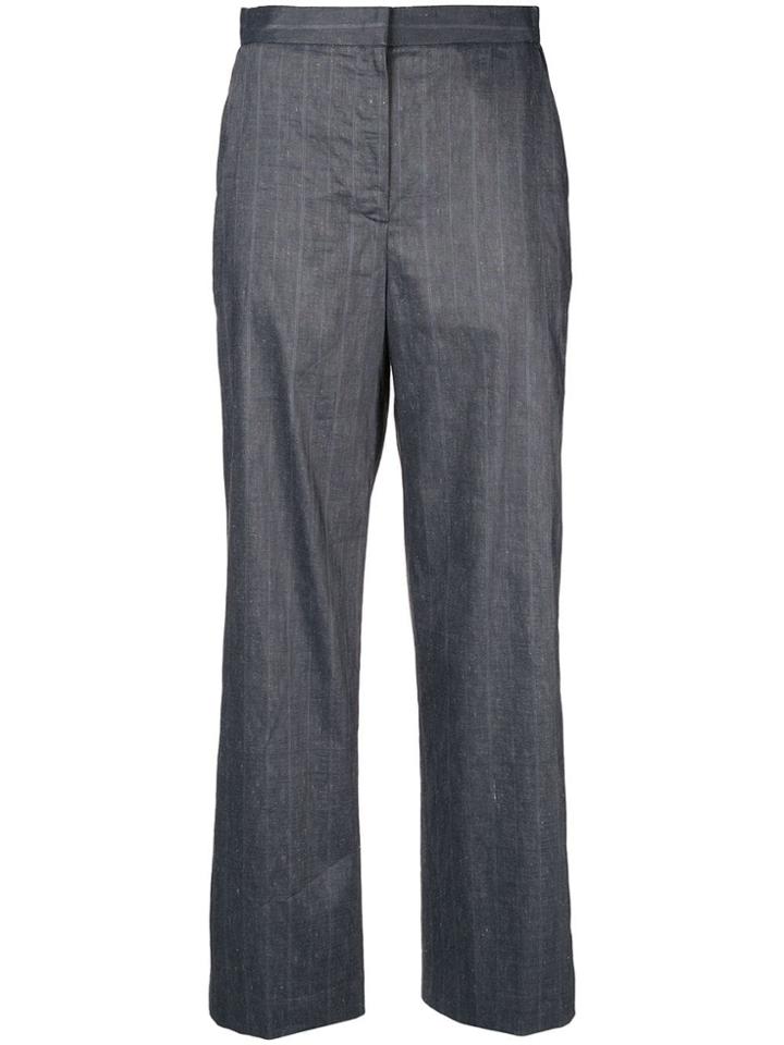 Des Prés Pinstripe Loose Fit Straight Trousers - Blue