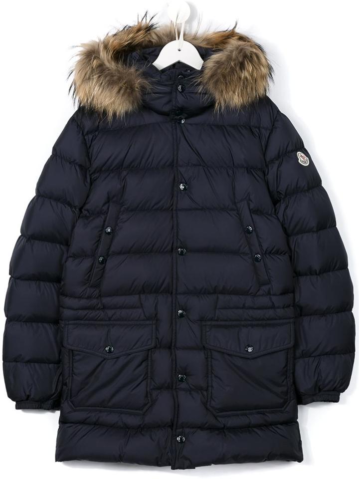 Moncler Kids Padded Button-up Coat, Boy's, Size: 14 Yrs, Blue