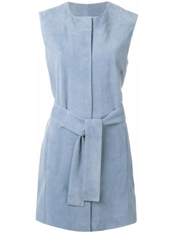 Drome - Sleeveless Belted Vest - Women - Acetate/cupro/goat Suede - S, Blue, Acetate/cupro/goat Suede