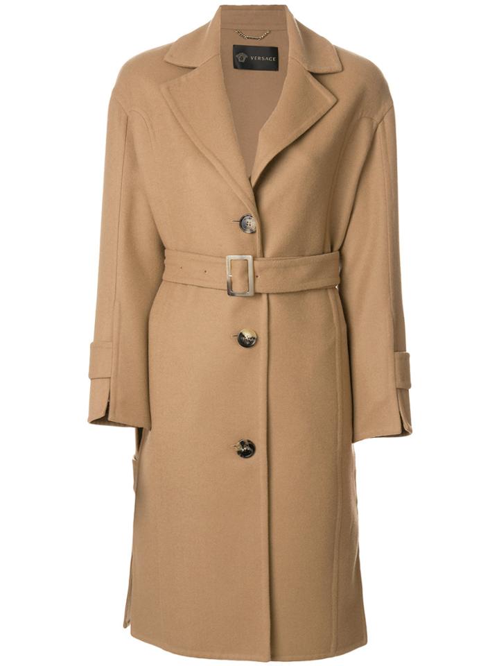 Versace Belted Oversized Coat - Brown
