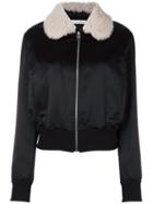 J.w.anderson Contrast Collar Zip Jacket, Women's, Size: 10, Black, Silk/sheep Skin/shearling/viscose