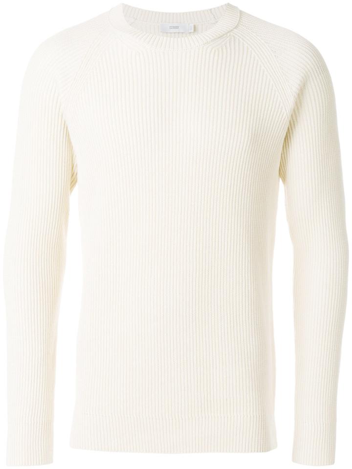Closed Ribbed Knit Slim Fit Sweater - White