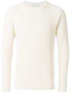 Closed Ribbed Knit Slim Fit Sweater - White