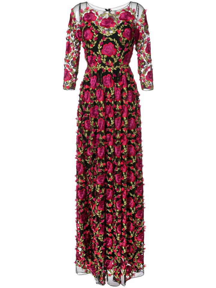 Marchesa Notte Floral Embroidered Gown - Pink & Purple