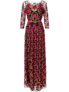 Marchesa Notte Floral Embroidered Gown - Pink & Purple