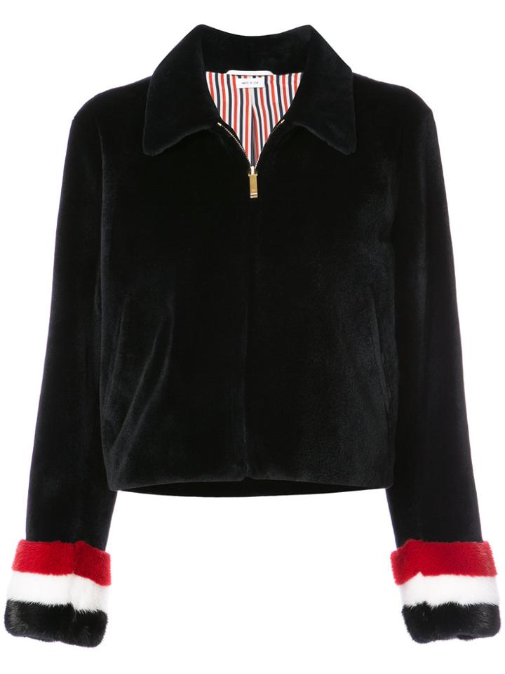Thom Browne Zip Up Golf Jacket With Red, White And Blue Long Hair Mink