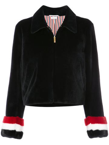 Thom Browne Zip Up Golf Jacket With Red, White And Blue Long Hair Mink