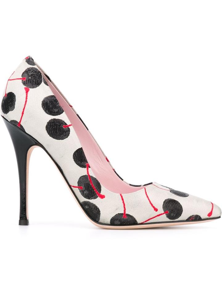 Giamba Cherry Print Pumps, Women's, Size: 40, Grey, Polyester/leather