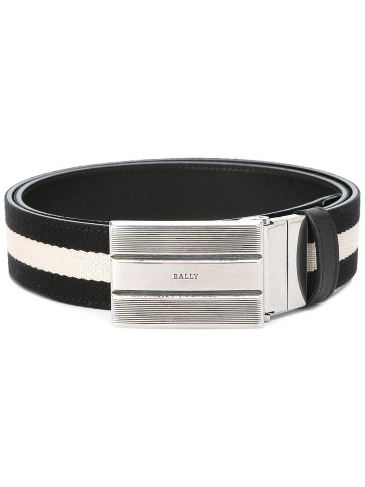 Bally Striped Belt, Men's, Size: 85, Black, Calf Leather/cotton/metal (other)