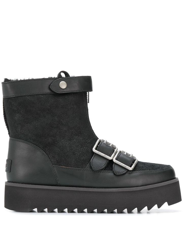 Ugg Australia Shearling Flat Buckle Boots - Black