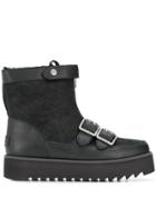 Ugg Australia Shearling Flat Buckle Boots - Black