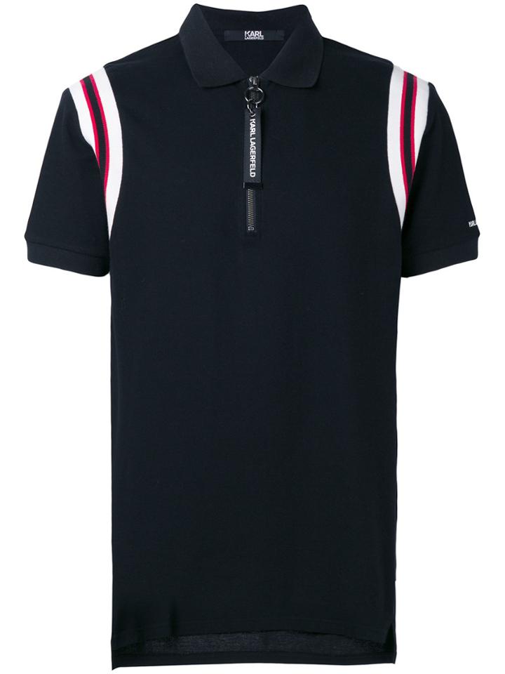Karl Lagerfeld Rib Knit Detail Polo Shirt - Black