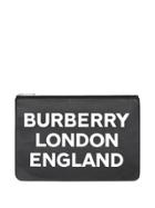 Burberry Logo Print Leather Zip Pouch - Black