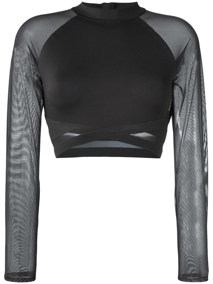 Reebok Sheer Detailing Cropped Top, Women's, Size: Xs, Black, Polyester/spandex/elastane