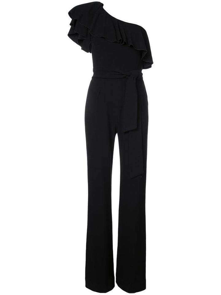 Josie Natori One Shoulder Ruffle Jumpsuit - Black