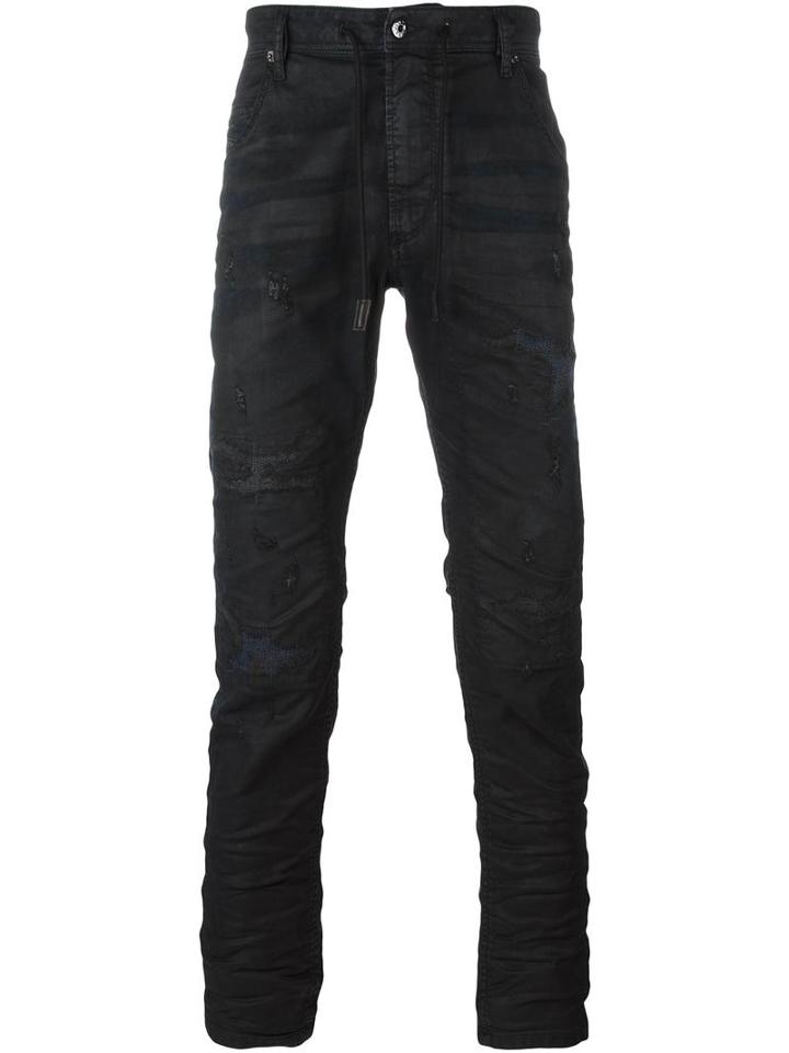 Diesel Ruffle Detail Jeans, Men's, Size: 28, Black, Lyocell/cotton/spandex/elastane