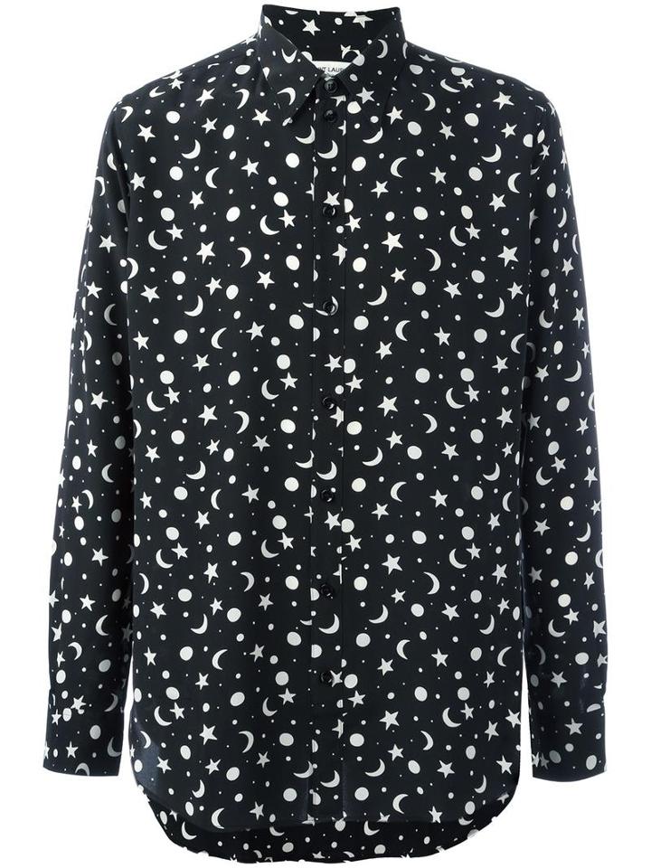 Saint Laurent Signature Dylan Collar Shirt, Men's, Size: 38, Black, Silk